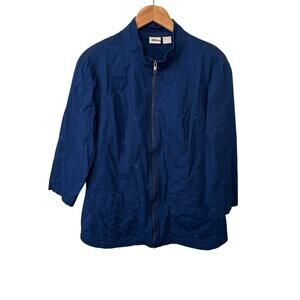 Chicos Women’s Cardigan Sweater Jacket 3/4 Sleeve Zip Blue Embroidered Size 16